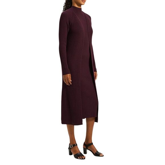Theory 100% Merino Wool Long Ribbed Duster Cardigan in Cabernet Size Small - Picture 1 of 10